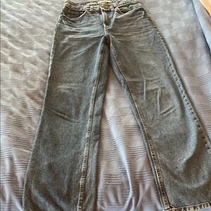 Mango Light Blue Mid Rise Straight Leg Jeans